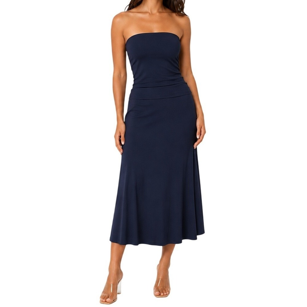 NWT OGL Eco-SkinKiss Matte Rib Tube Top & Mermaid Midi Skirt Set Midnight Navy L - Picture 1 of 16